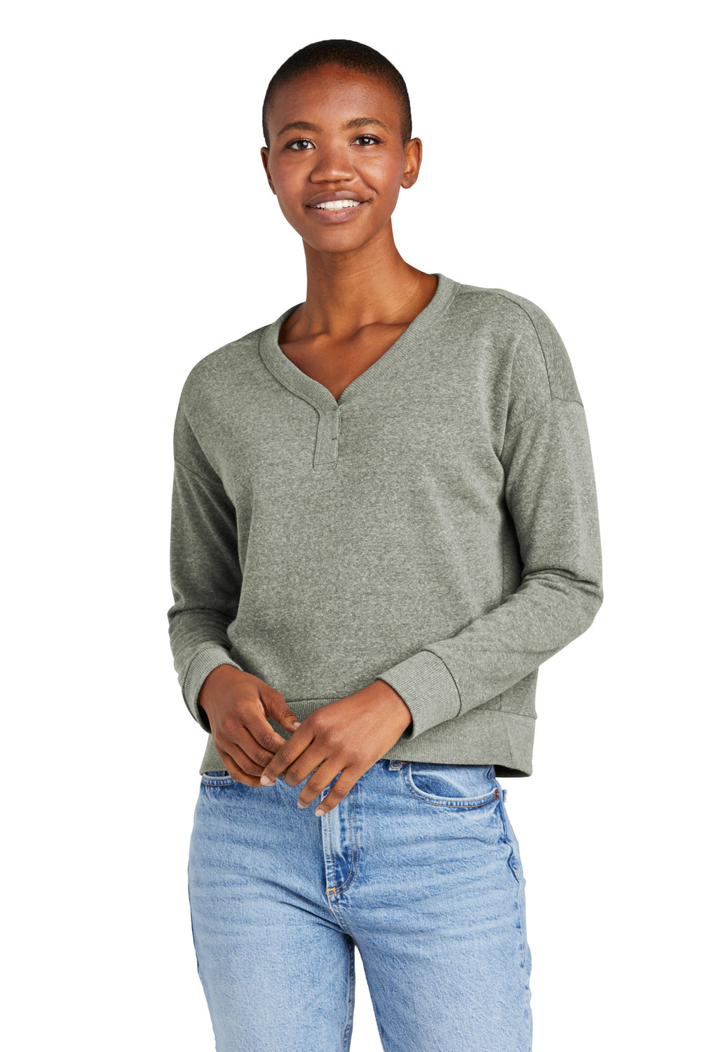 District® Women’s Perfect Tri® Fleece V-Neck Sweatshirt - Grey Frost - XS