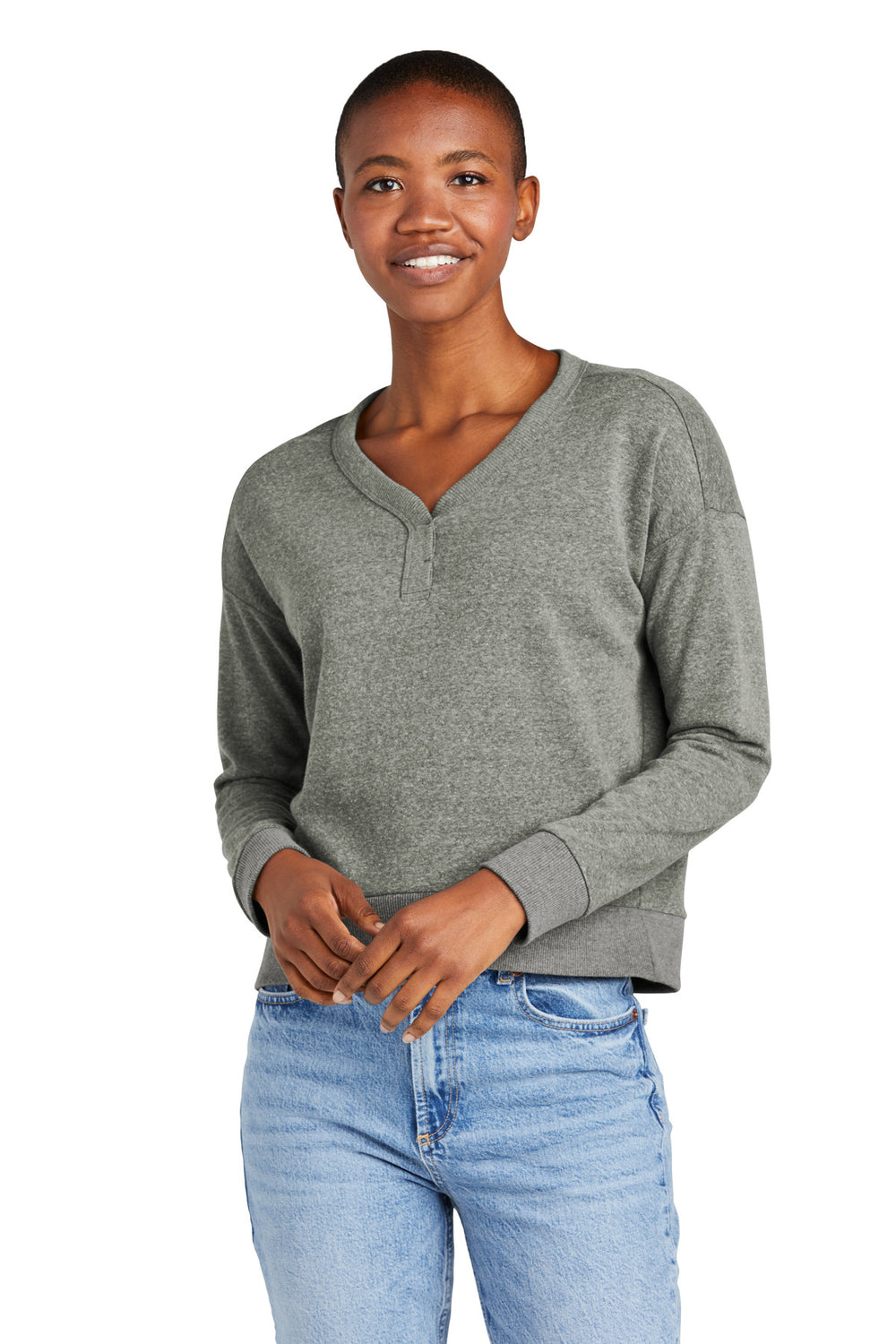 District® Women’s Perfect Tri® Fleece V-Neck Sweatshirt - Heathered Charcoal - XS