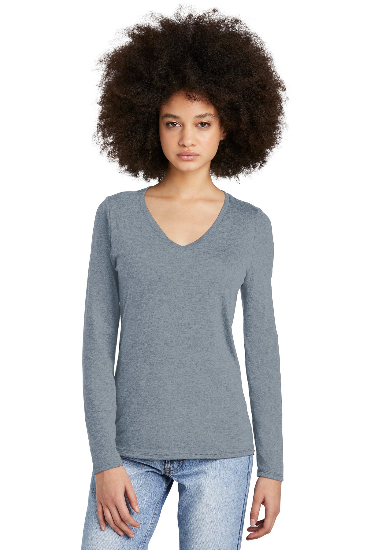 District® Women’s Perfect Tri® Long Sleeve V-Neck Tee - Flint Blue Heather - XS