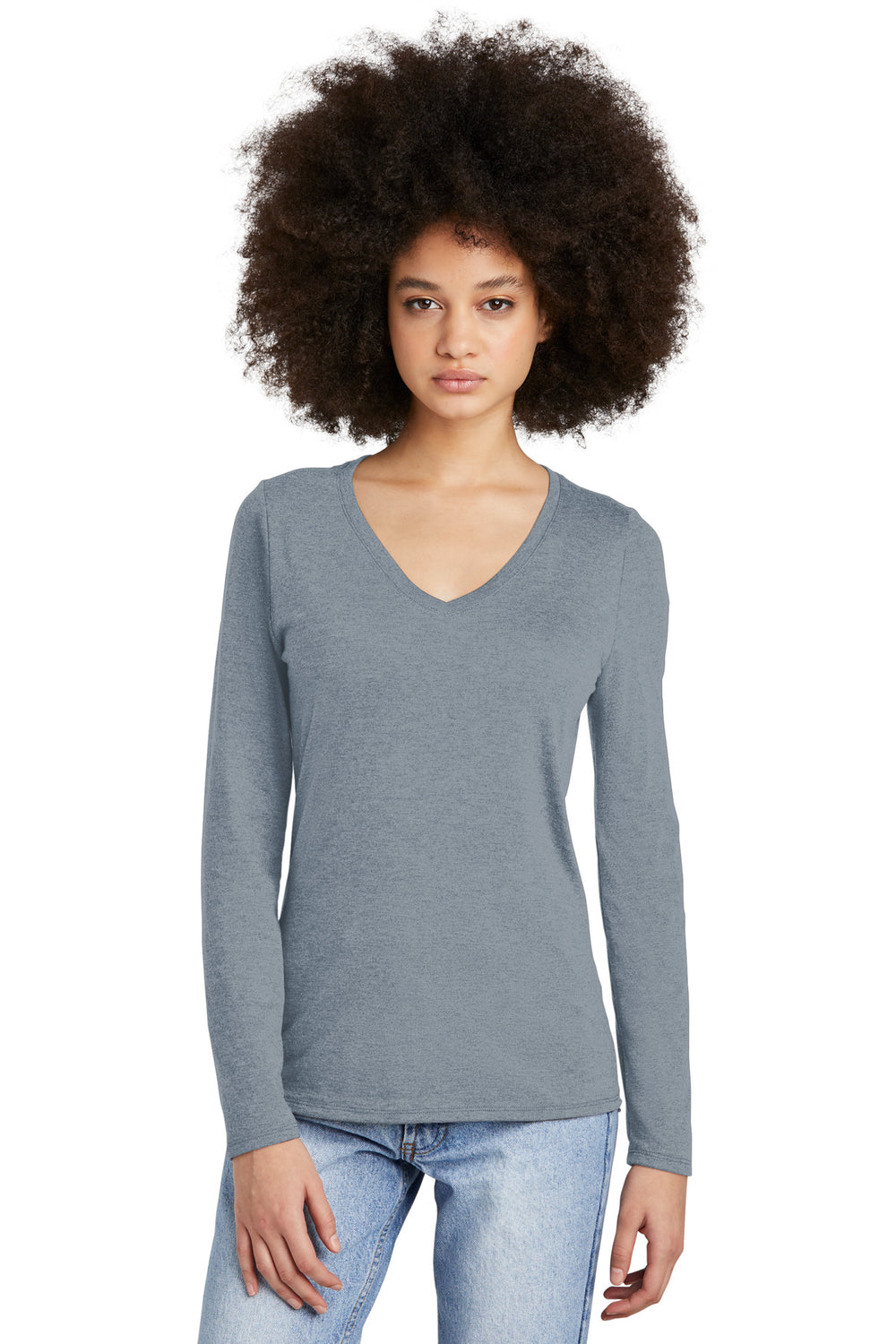 District® Women’s Perfect Tri® Long Sleeve V-Neck Tee - Flint Blue Heather - XS