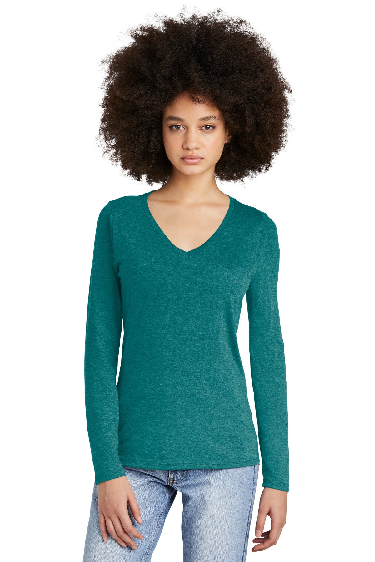 District® Women’s Perfect Tri® Long Sleeve V-Neck Tee - Heathered Teal - XS
