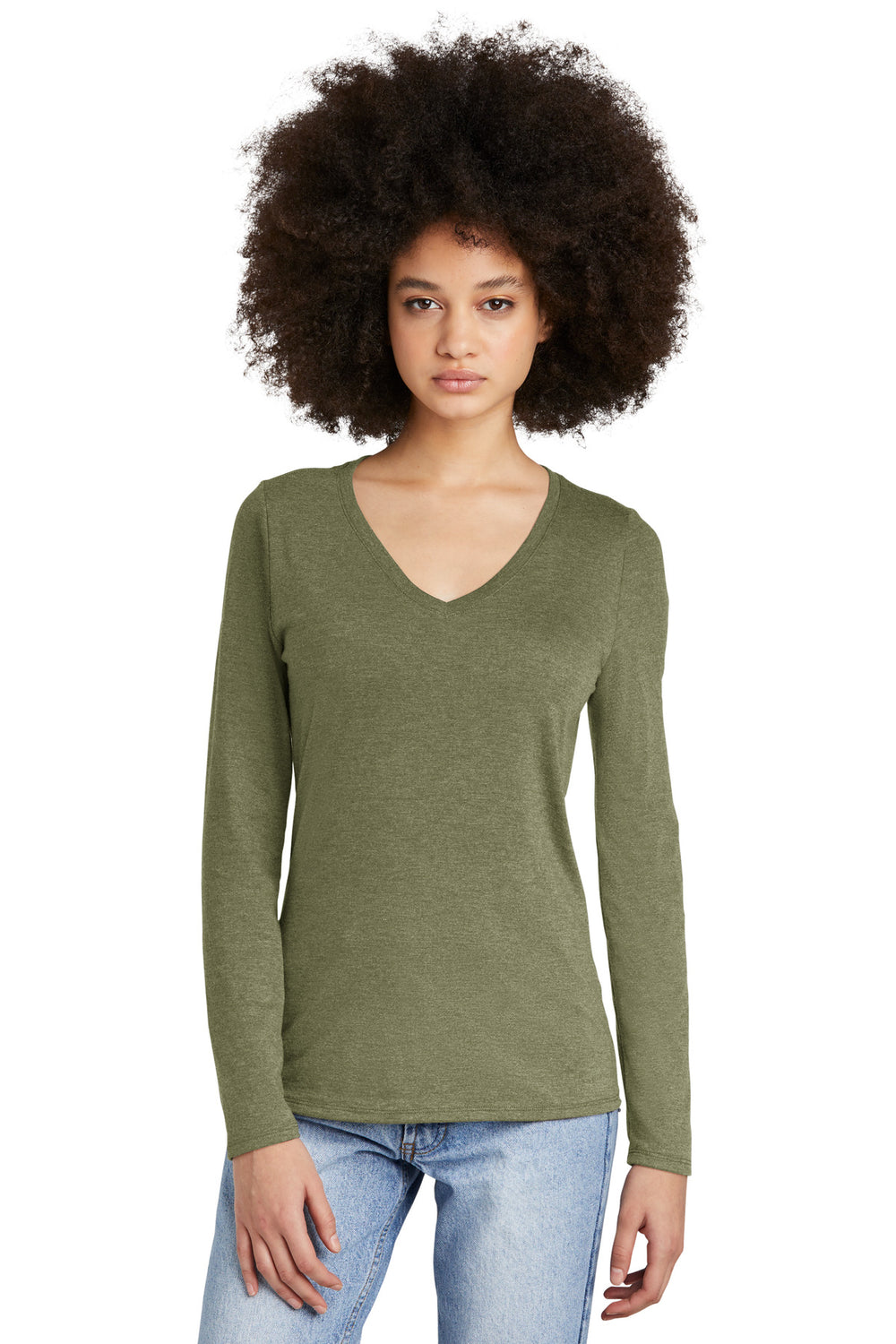 District® Women’s Perfect Tri® Long Sleeve V-Neck Tee - Military Green Frost - XS