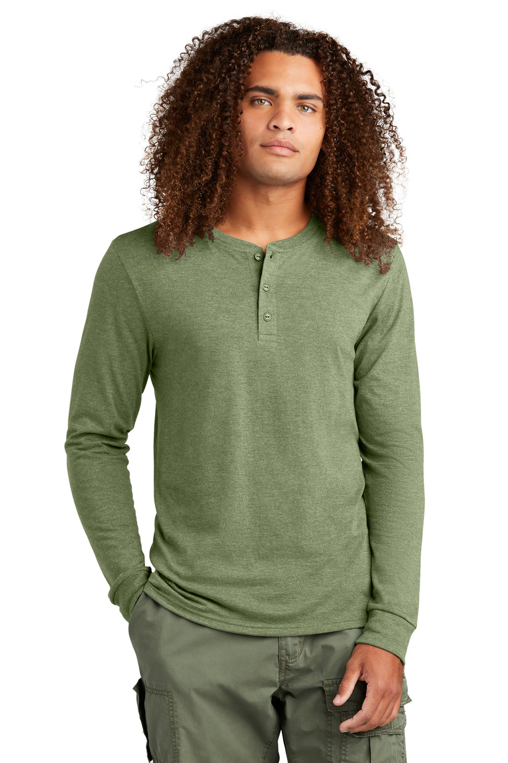 District® Perfect Tri® Long Sleeve Henley - Military Green Frost - XS