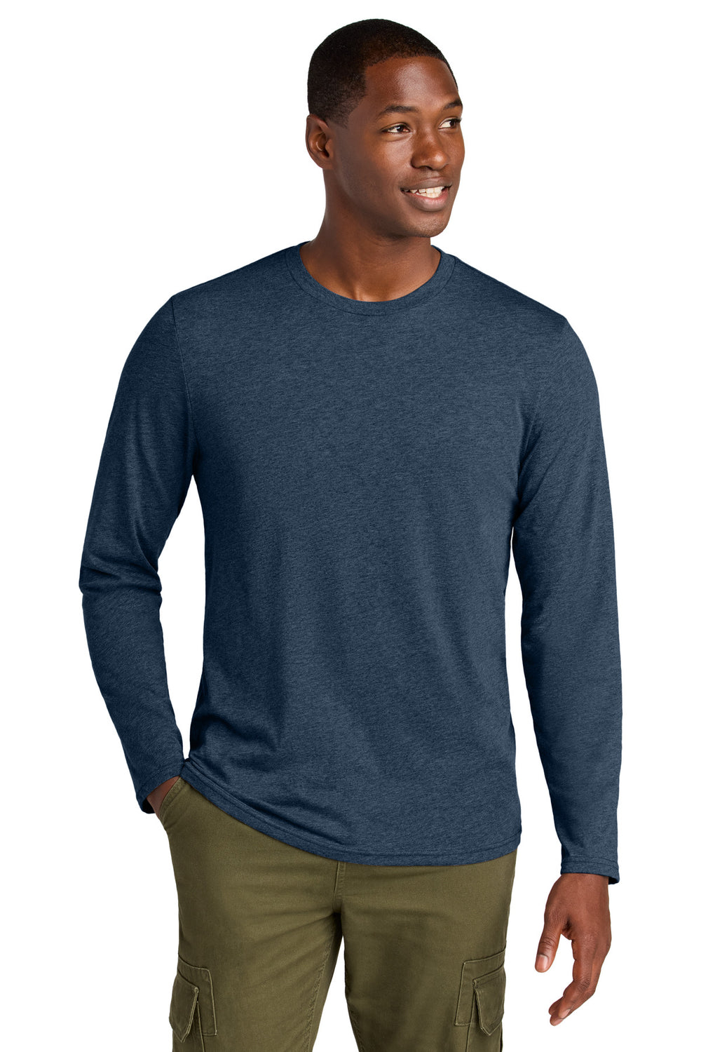 District® Perfect Weight® CVC Long Sleeve Tee - Heathered Navy - XS