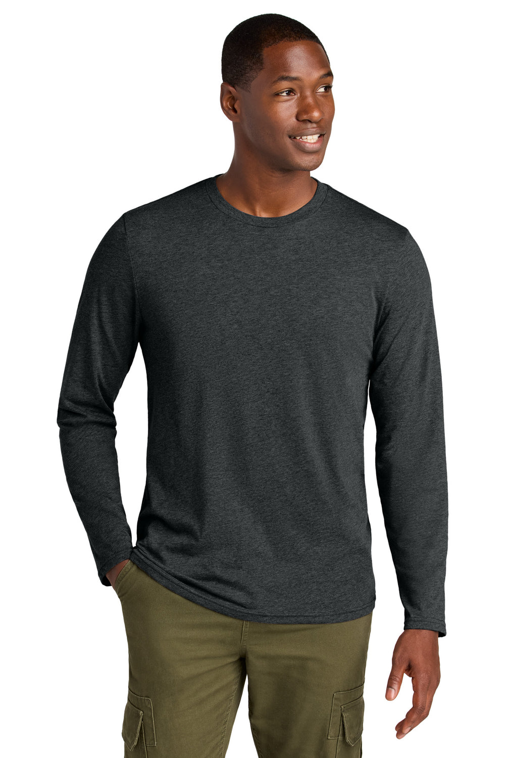 District® Perfect Weight® CVC Long Sleeve Tee - Jet Black Heather - XS