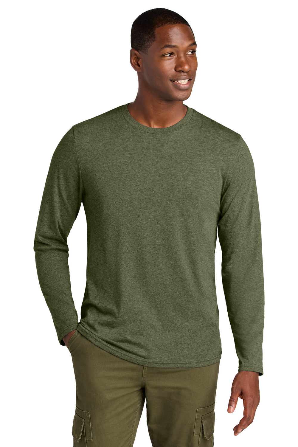 District® Perfect Weight® CVC Long Sleeve Tee - Military Green Heather - XS