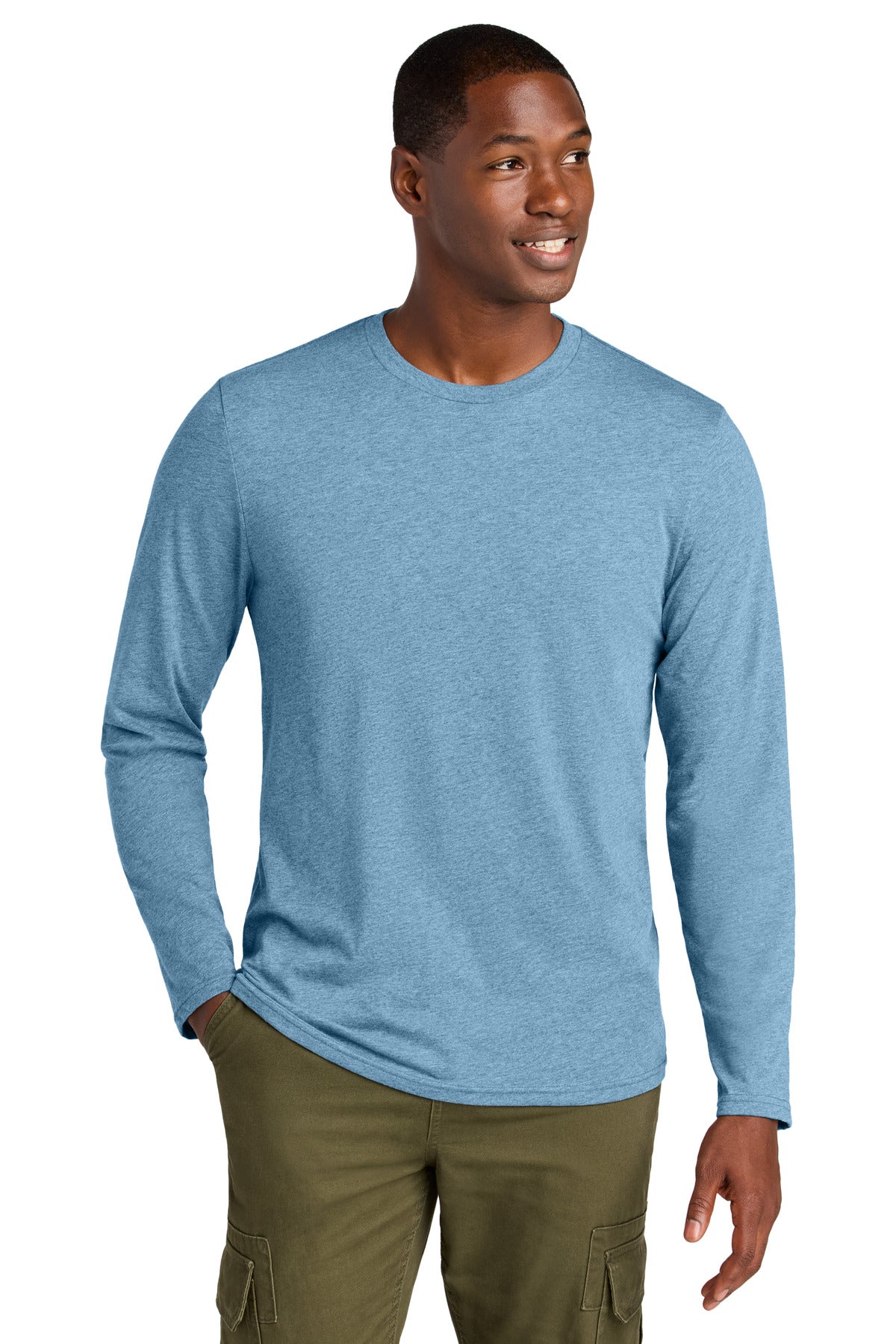 District® Perfect Weight® CVC Long Sleeve Tee - Tundra Blue Heather - XS