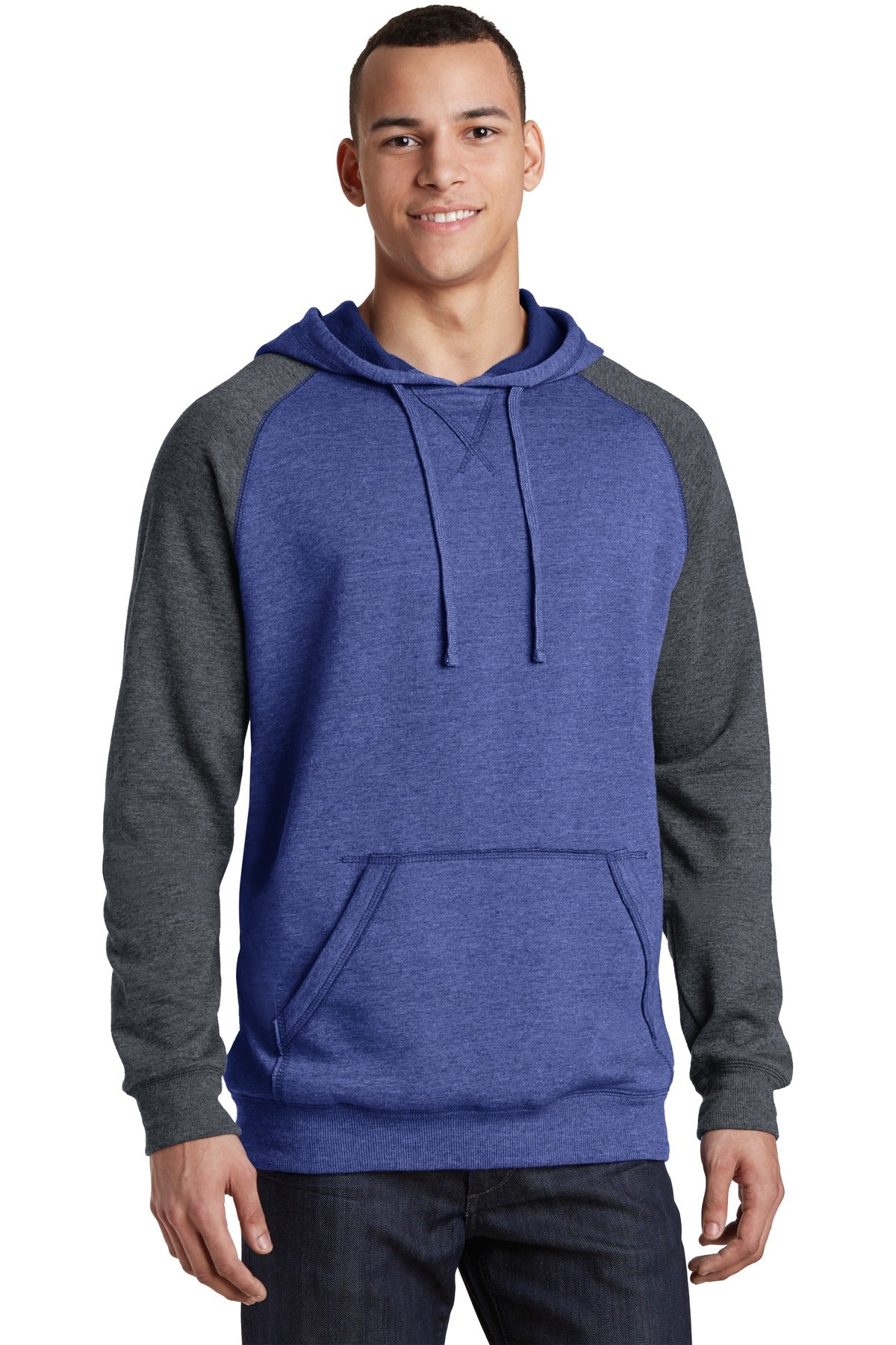 District® Lightweight Fleece Raglan Hoodie - Heathered Deep Royal/ Heathered Charcoal - XS
