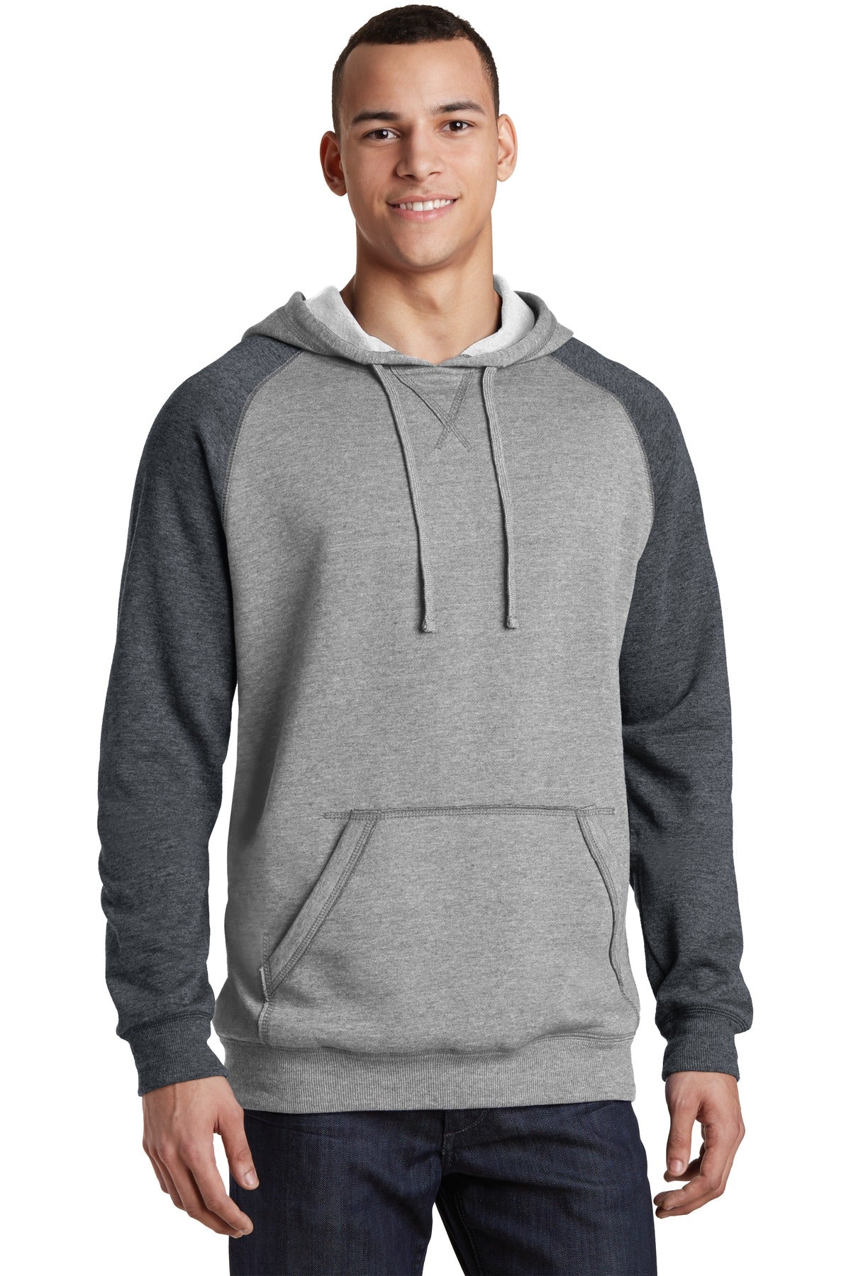 District® Lightweight Fleece Raglan Hoodie - Heathered Grey/ Heathered Charcoal - XS