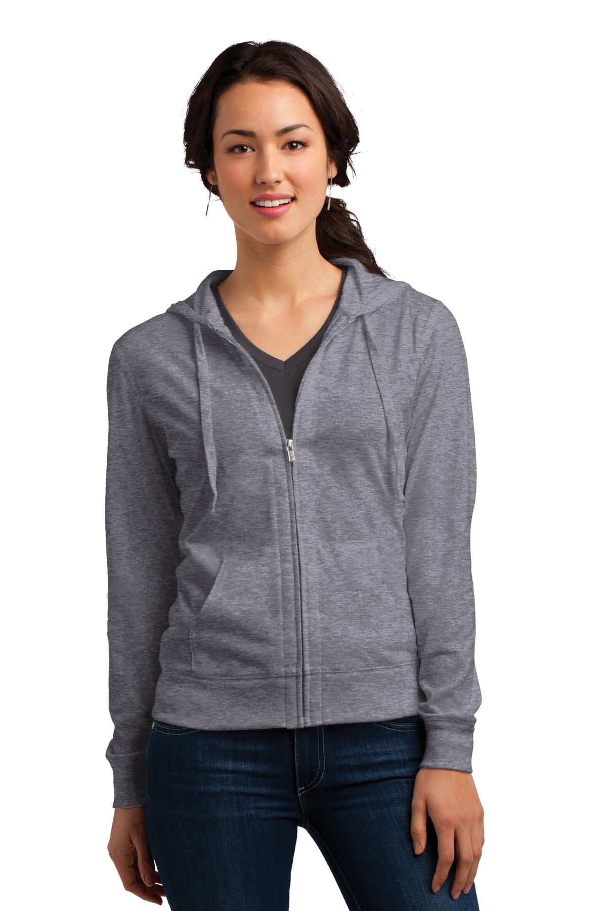 District ® Women’s Fitted Jersey Full-Zip Hoodie - Dark Heather Grey - XS