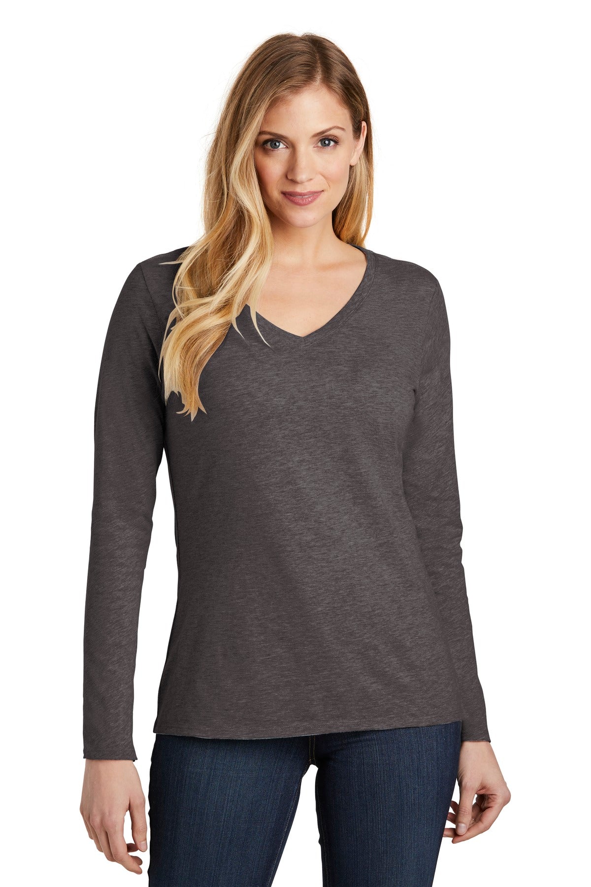 District ® Women’s Very Important Tee ® Long Sleeve V-Neck - Heathered Charcoal - XS