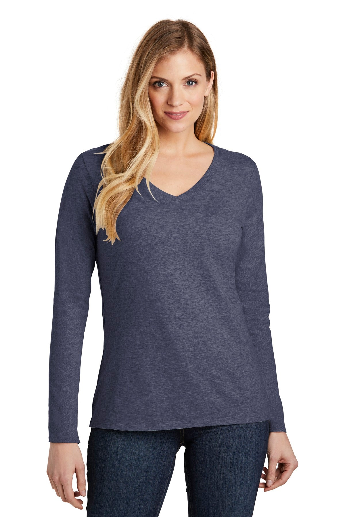 District ® Women’s Very Important Tee ® Long Sleeve V-Neck - Heathered Navy - XS