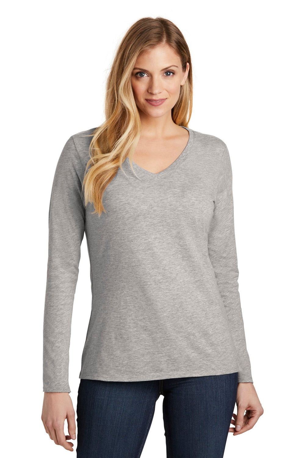 District ® Women’s Very Important Tee ® Long Sleeve V-Neck - Light Heather Grey - XS