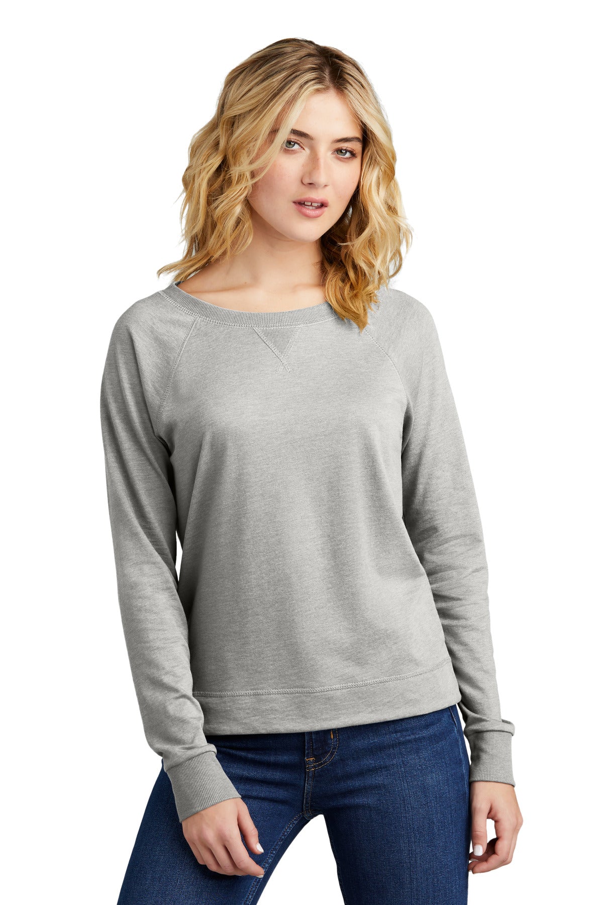 District® Women’s Featherweight French Terry™ Long Sleeve Crewneck - Light Heather Grey - XS