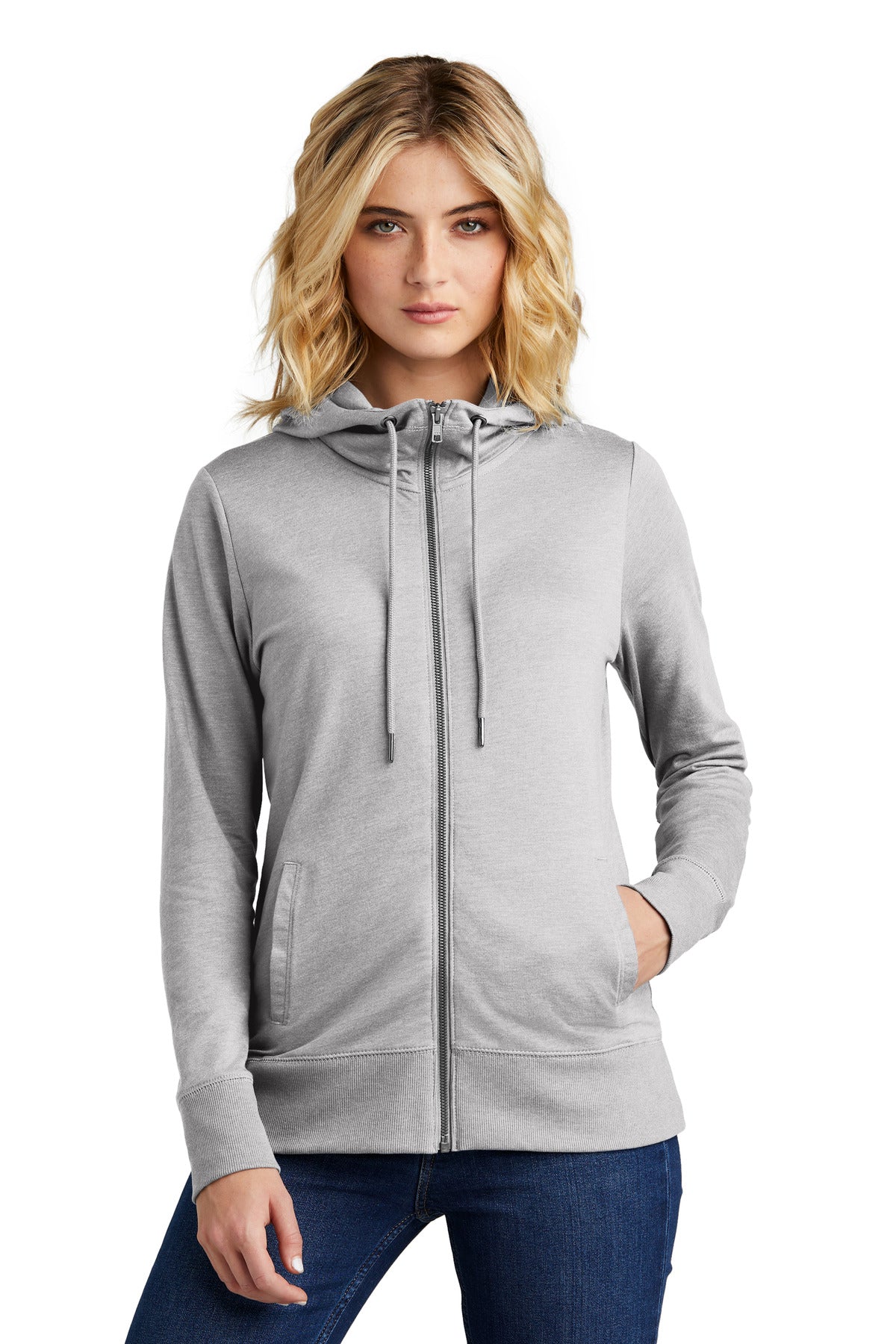 District® Women’s Featherweight French Terry™ Full-Zip Hoodie - Light Heather Grey - XS