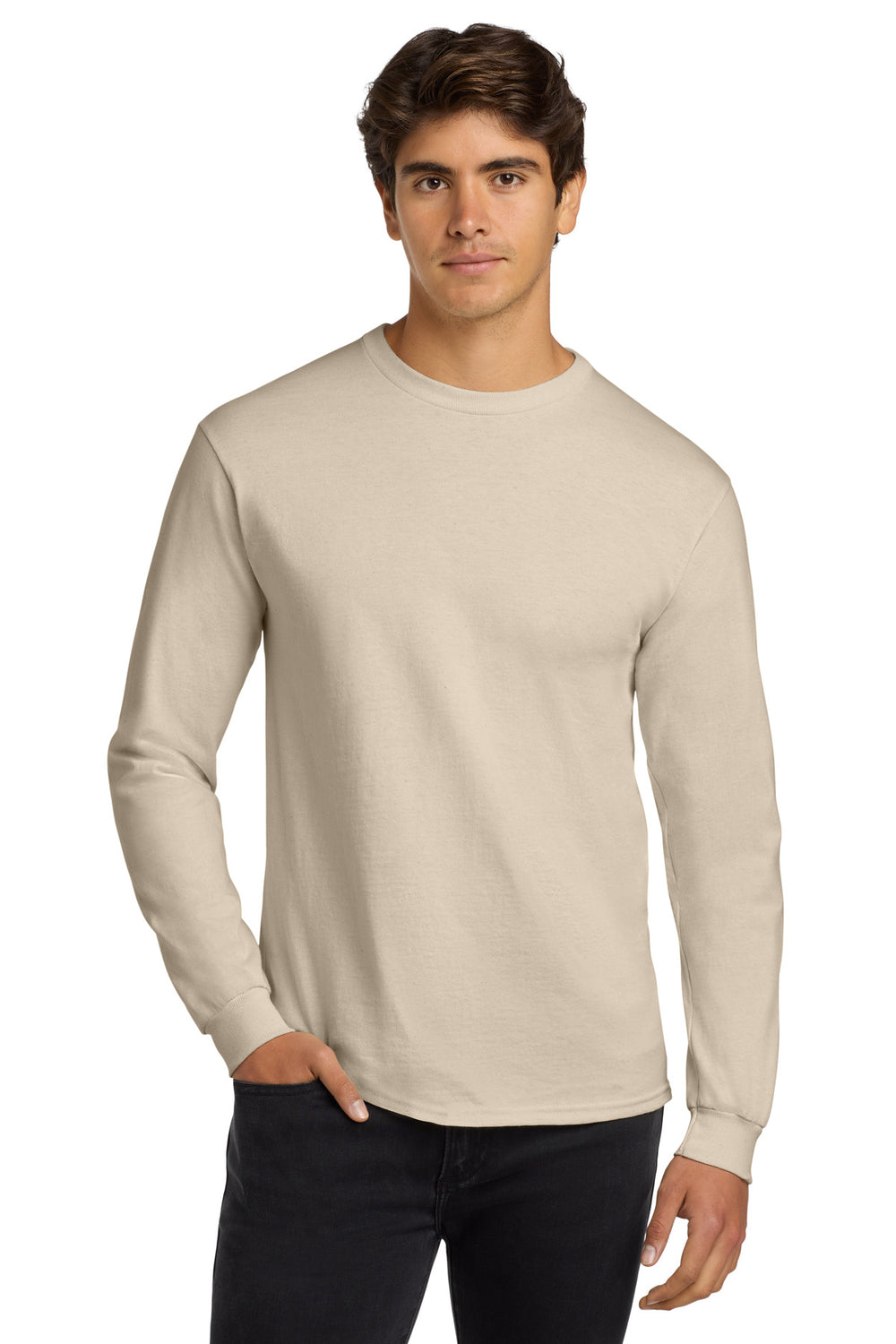 Gildan® Ultra Cotton® 100% US Cotton Long Sleeve T-Shirt - Natural - S