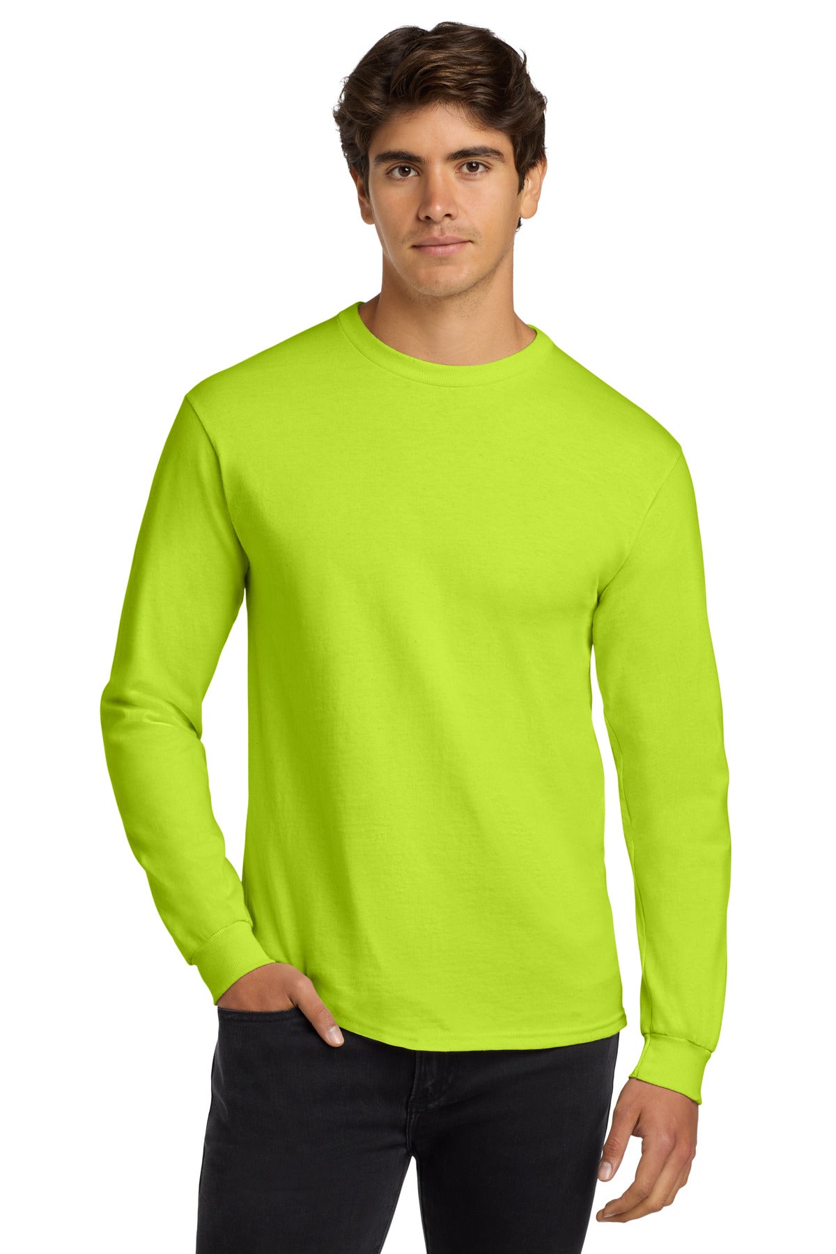 Gildan® Ultra Cotton® 100% US Cotton Long Sleeve T-Shirt - Safety Green - S