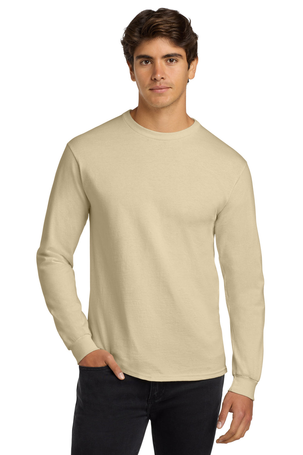 Gildan® Ultra Cotton® 100% US Cotton Long Sleeve T-Shirt - Sand - S