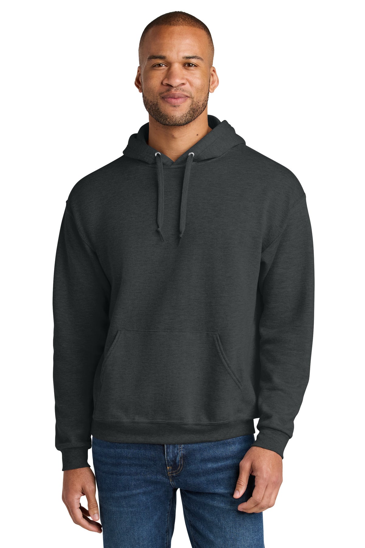 Jerzees Ultimate™ Unisex CVC Ring Spun Hooded Sweatshirt - Black Ink Heather - S