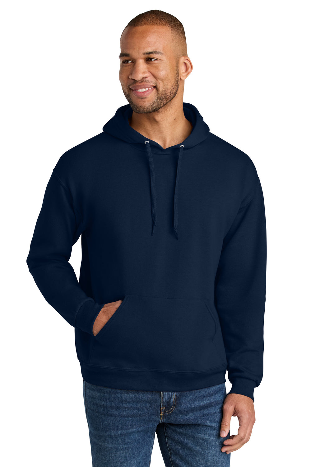 Jerzees Ultimate™ Unisex CVC Ring Spun Hooded Sweatshirt - J. Navy - S