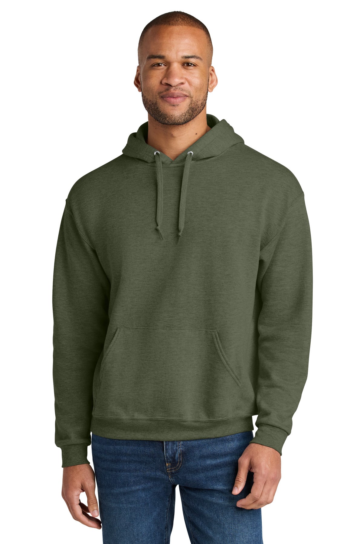 Jerzees Ultimate™ Unisex CVC Ring Spun Hooded Sweatshirt - Military Green Heather - S