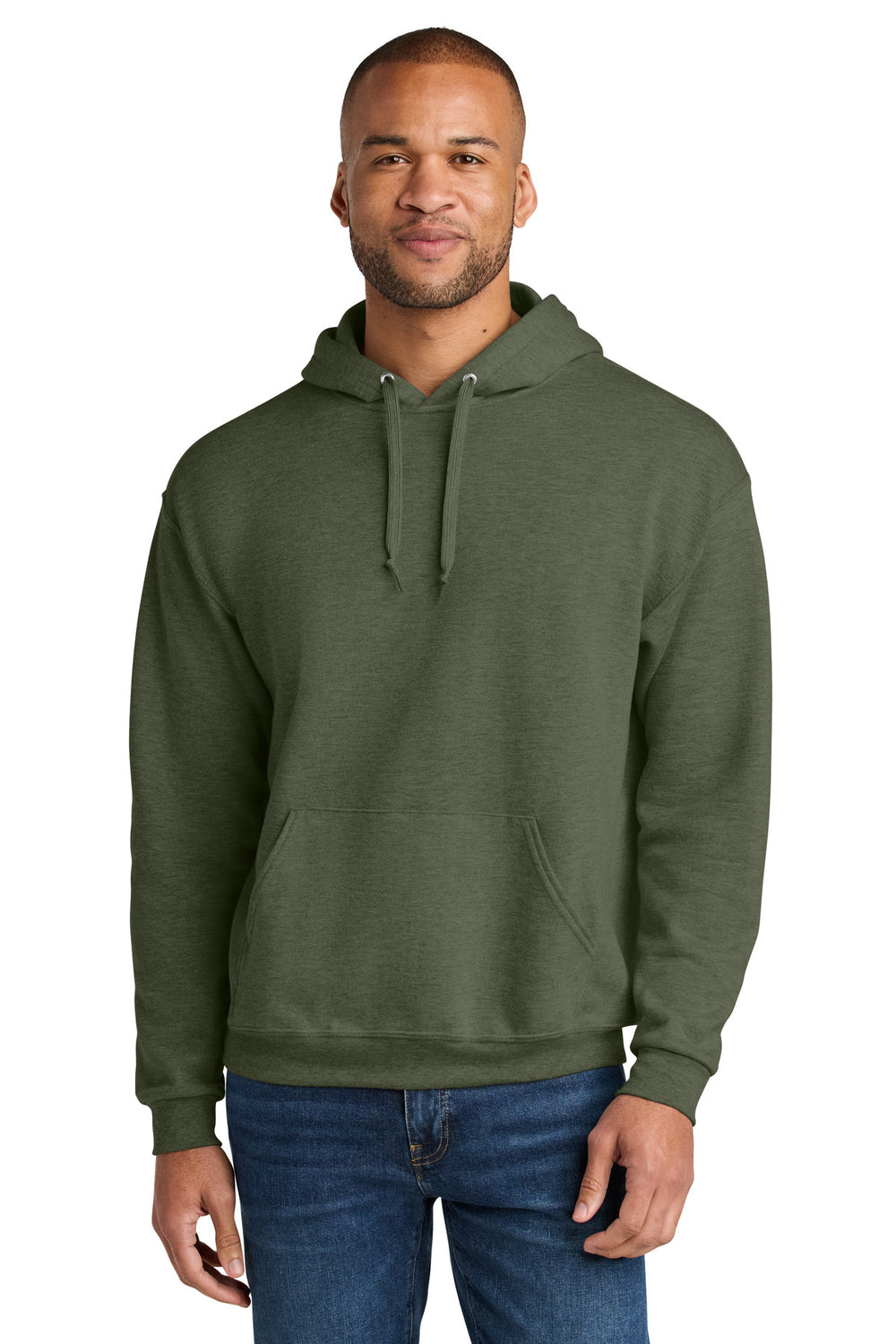 Jerzees Ultimate™ Unisex CVC Ring Spun Hooded Sweatshirt - Military Green Heather - S