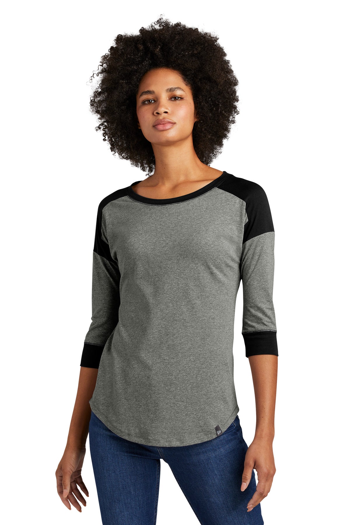 New Era ® Women's Heritage Blend 3/4-Sleeve Baseball Raglan Tee - Black/ Black Twist - XS