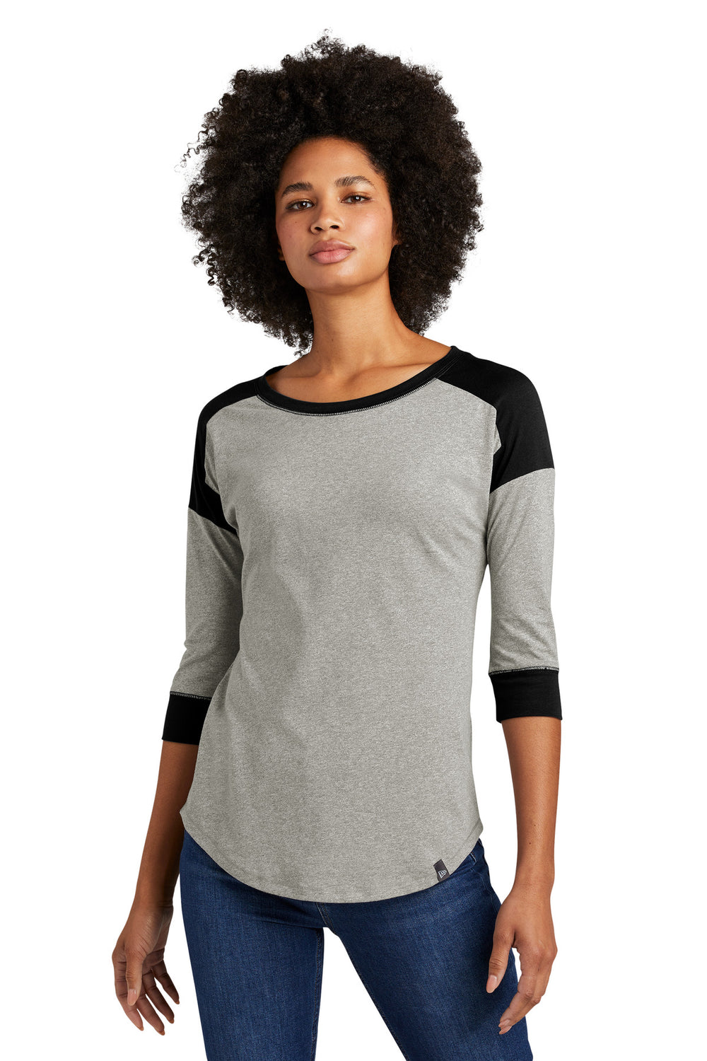 New Era ® Women's Heritage Blend 3/4-Sleeve Baseball Raglan Tee - Black/ Rainstorm Grey Heather - XS