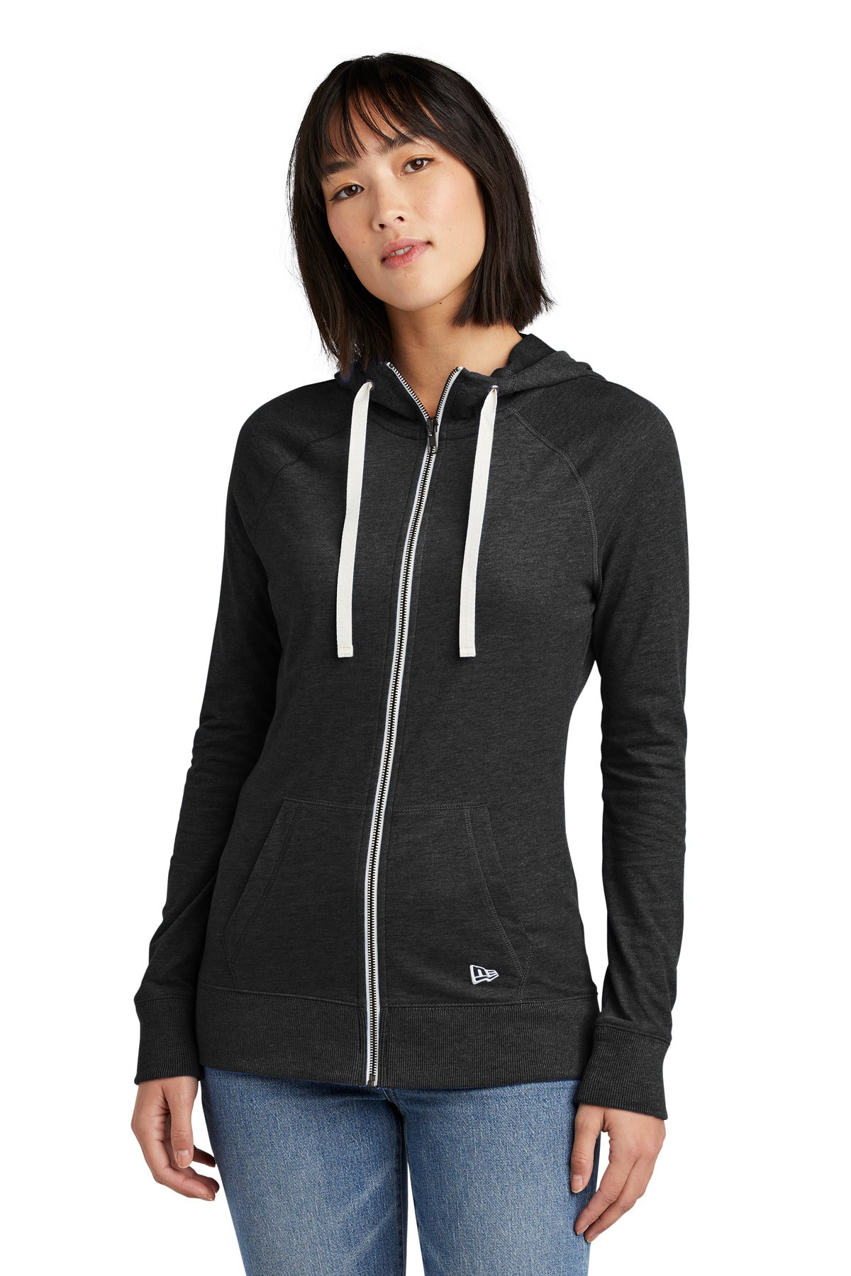 New Era® Women's Sueded Cotton Blend Full-Zip Hoodie - Black Heather - XS