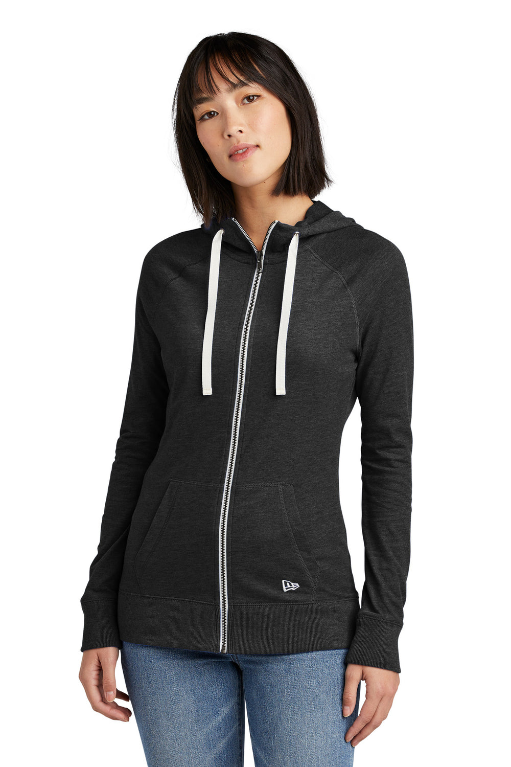 New Era® Women's Sueded Cotton Blend Full-Zip Hoodie - Black Heather - XS
