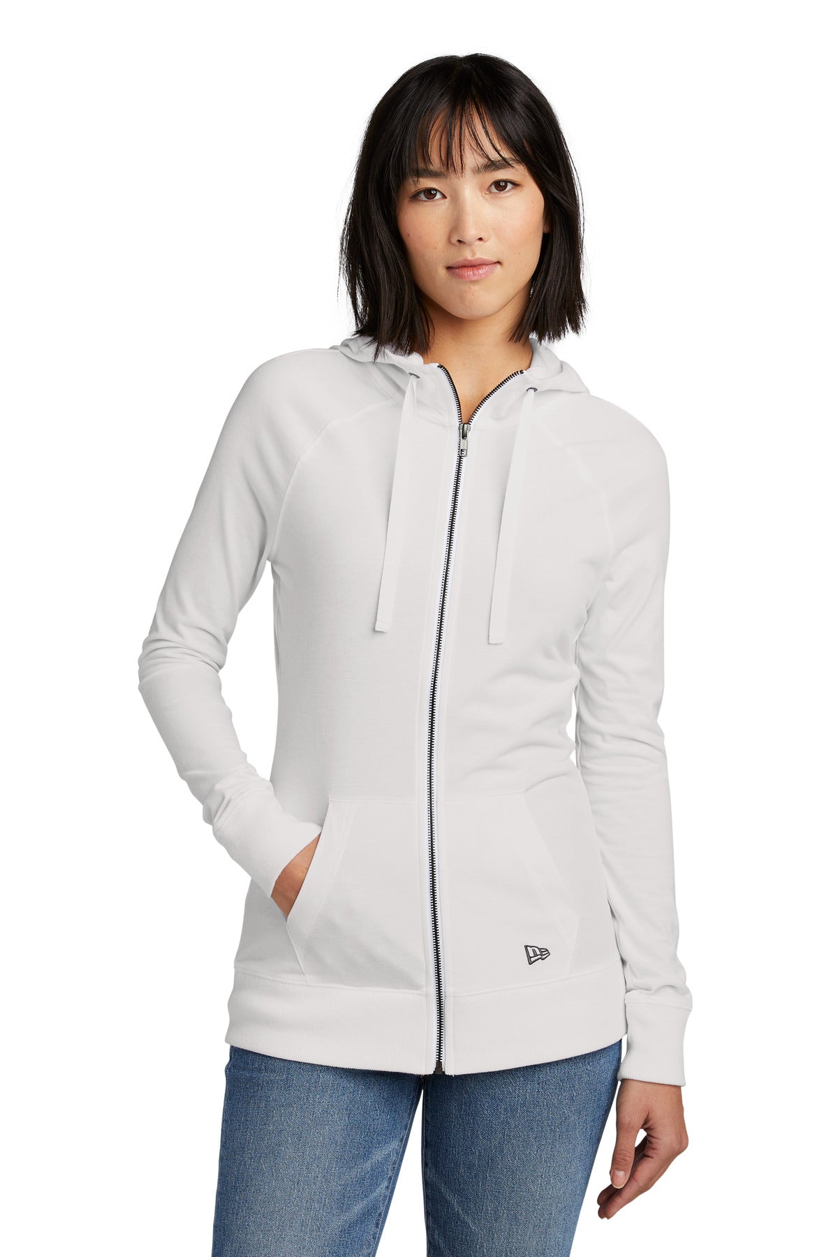 New Era® Women's Sueded Cotton Blend Full-Zip Hoodie - White - XS