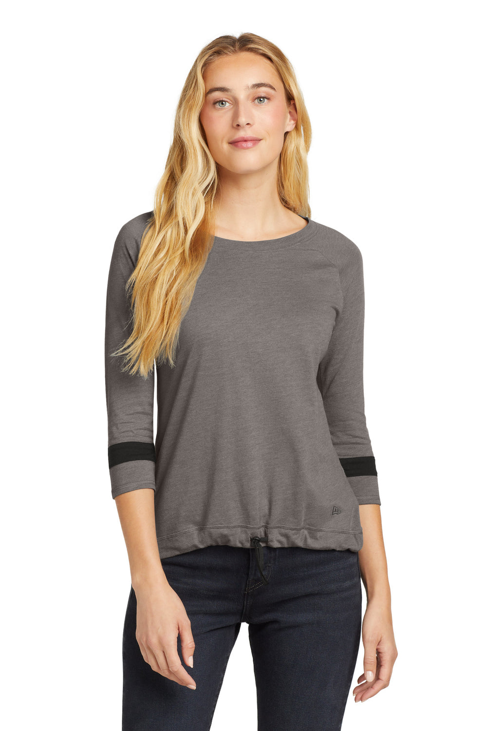 New Era ® Women's Tri-Blend 3/4-Sleeve Tee - Shadow Grey/ Black Solid - XS