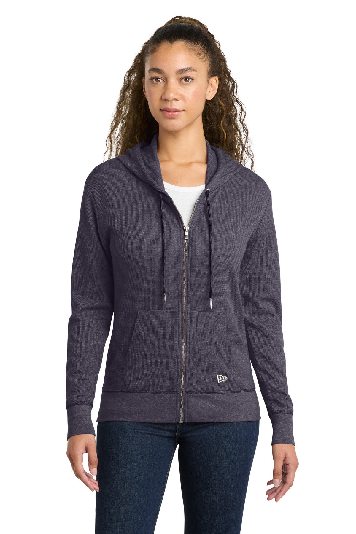 New Era® Women's Thermal Full-Zip Hoodie - True Navy Heather - XS