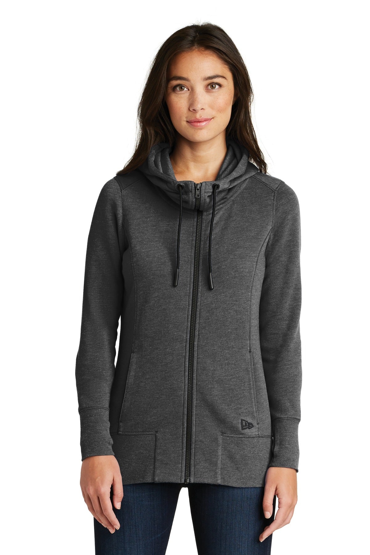New Era ® Women's Tri-Blend Fleece Full-Zip Hoodie - Black Heather - XS