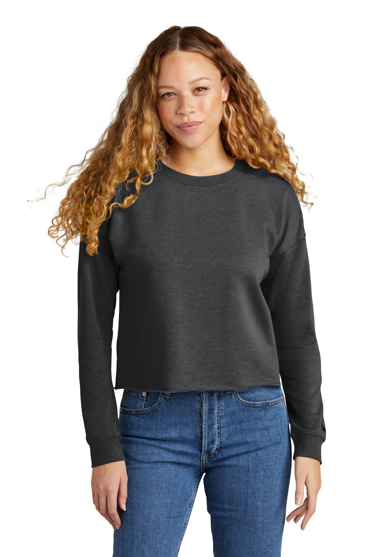 New Era® Women's Tri-Blend Fleece Crop Crew - Black Heather - XS