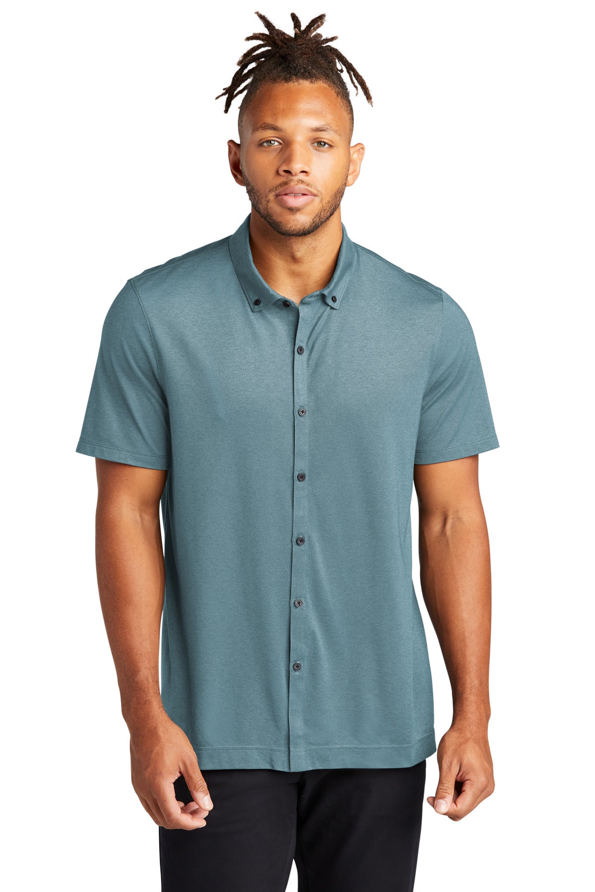 Mercer+Mettle® Stretch Pique Full-Button Polo - Parisian Blue Heather - 2XL