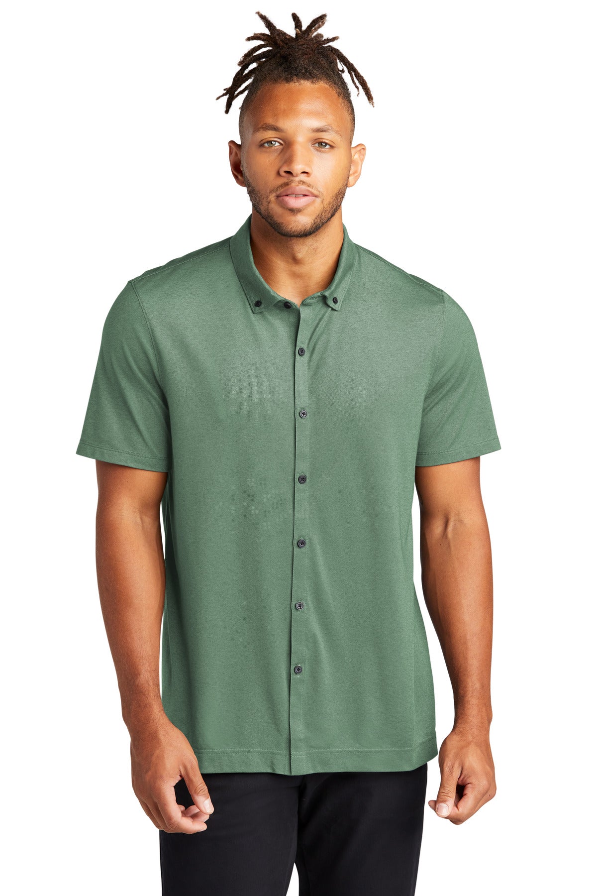 Mercer+Mettle® Stretch Pique Full-Button Polo - Sage Heather - 2XL