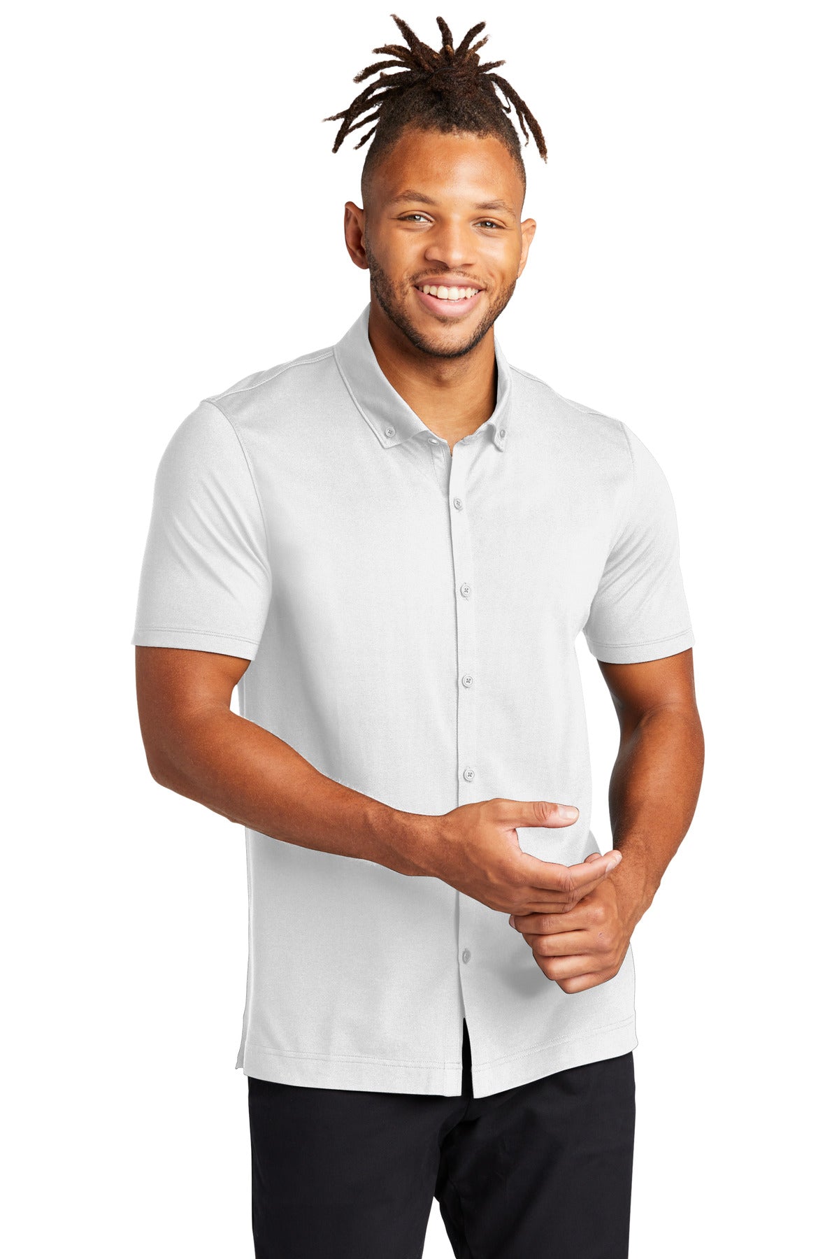 Mercer+Mettle® Stretch Pique Full-Button Polo - White - XS