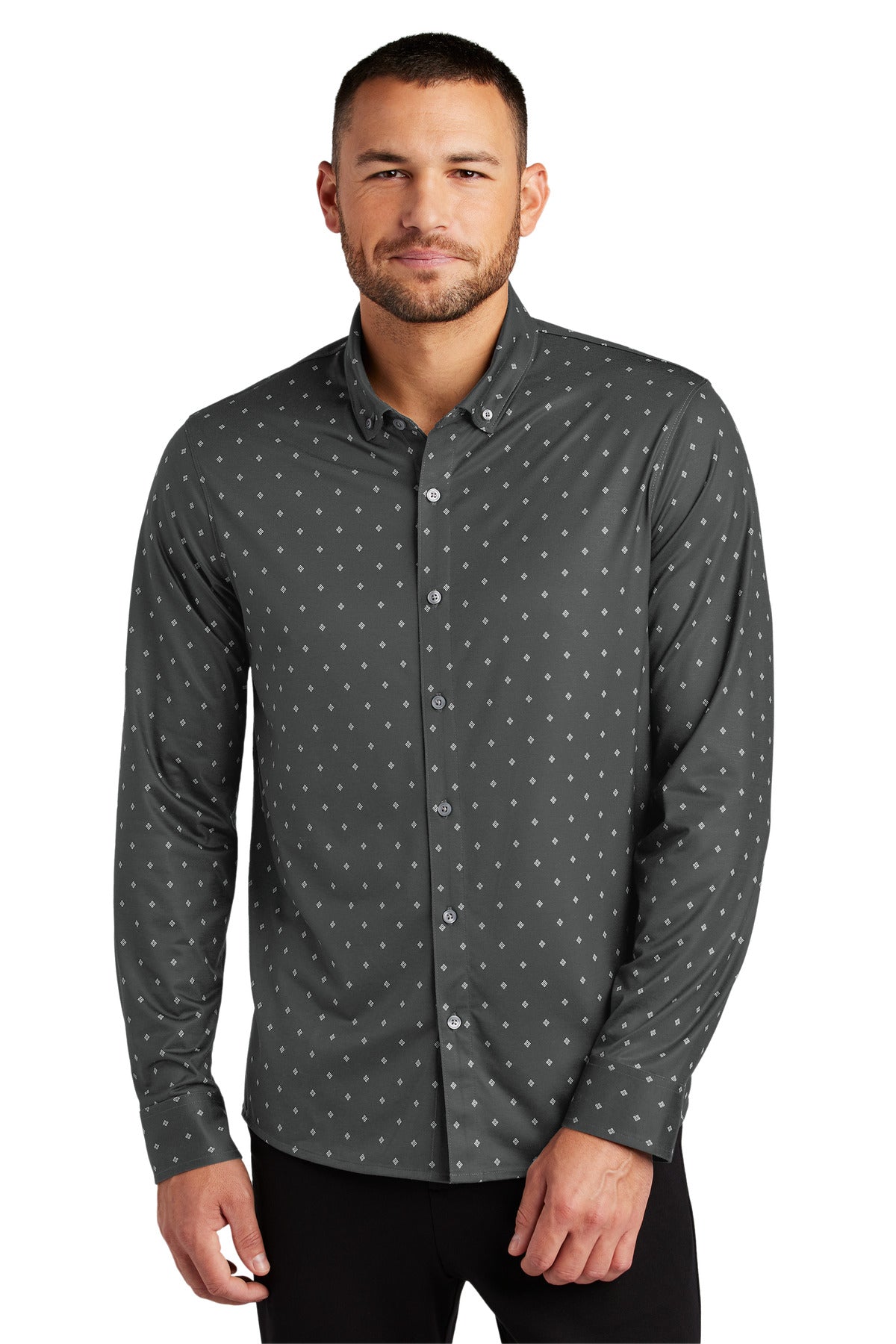 Mercer+Mettle® Stretch Jersey Long Sleeve Shirt - Anchor Grey Geo Diamond - XS