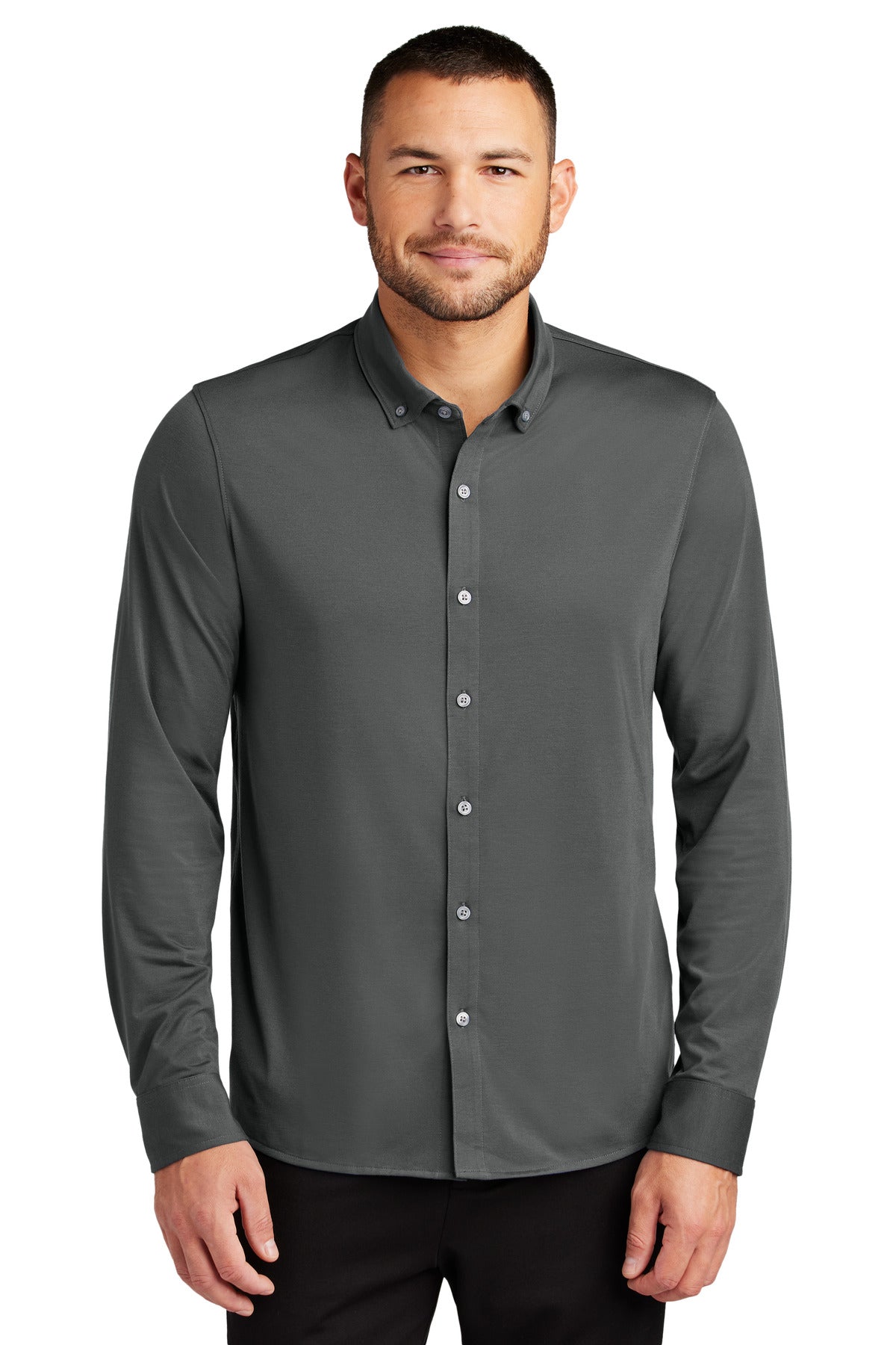 Mercer+Mettle® Stretch Jersey Long Sleeve Shirt - Anchor Grey - XS