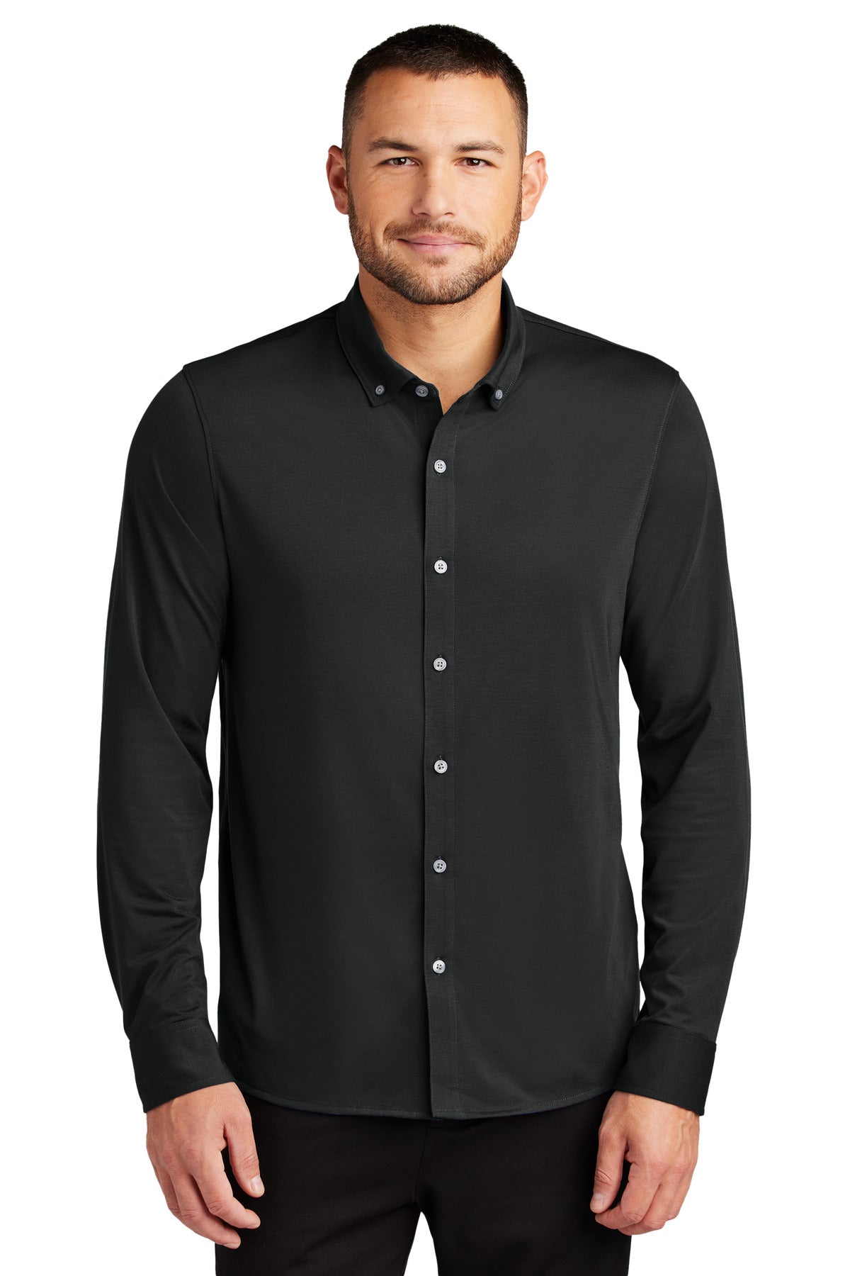 Mercer+Mettle® Stretch Jersey Long Sleeve Shirt - Deep Black - XS