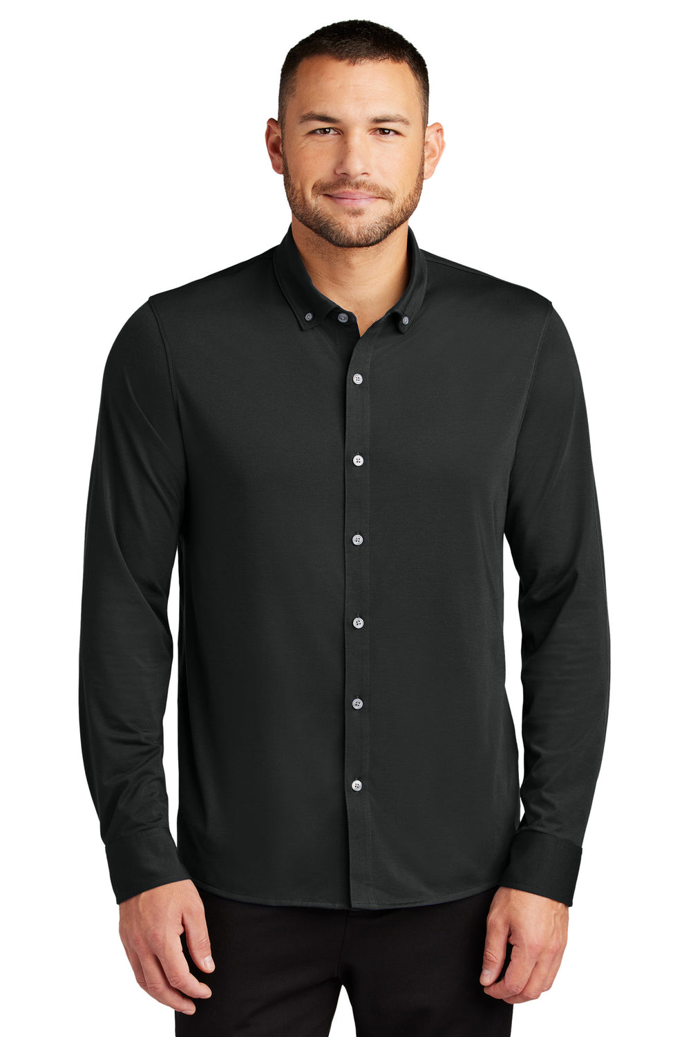 Mercer+Mettle® Stretch Jersey Long Sleeve Shirt - Deep Black - XS