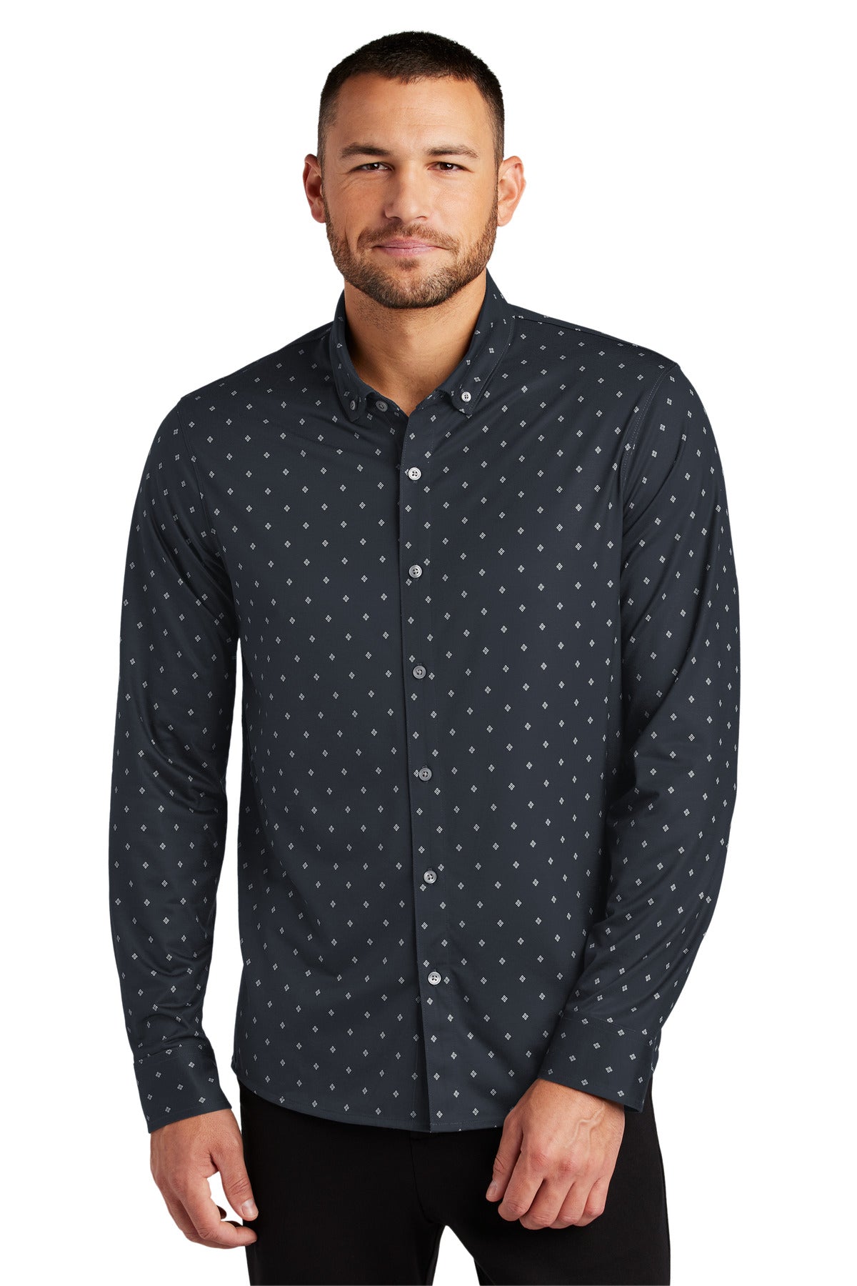 Mercer+Mettle® Stretch Jersey Long Sleeve Shirt - Navy Geo Diamond - XS
