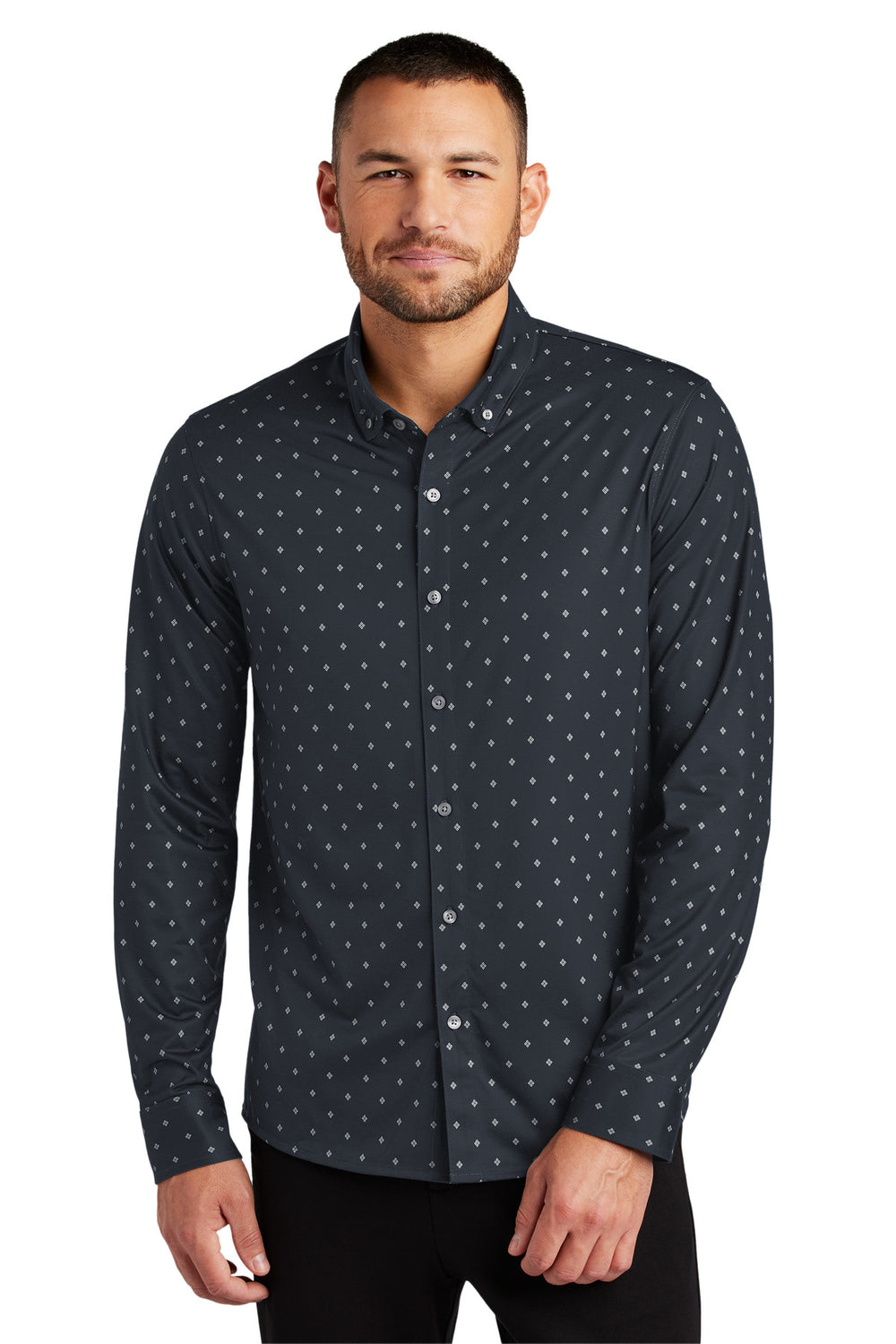 Mercer+Mettle® Stretch Jersey Long Sleeve Shirt - Navy Geo Diamond - XS