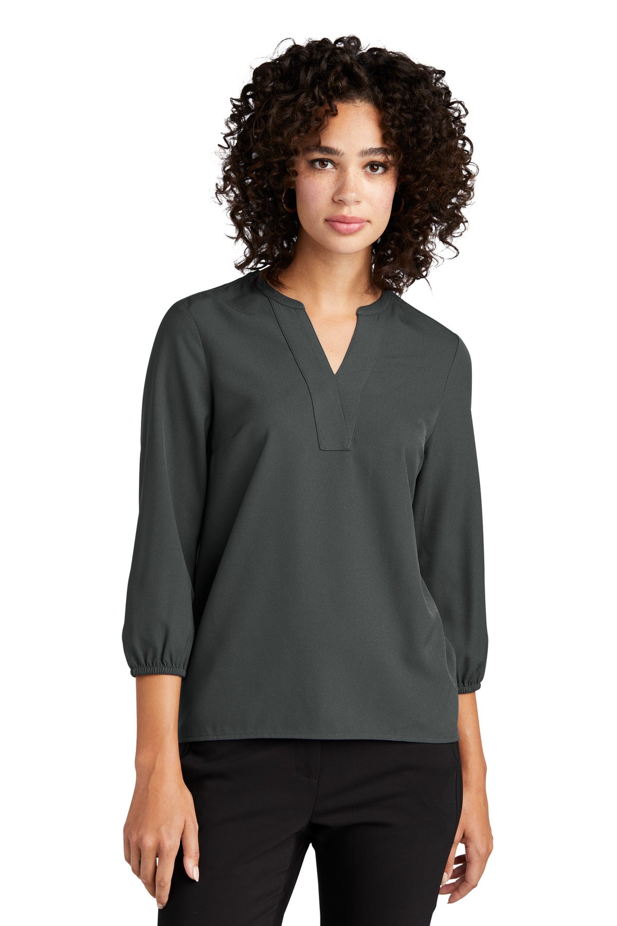 Mercer+Mettle® Women's Stretch Crepe 3/4-Sleeve Blouse - Anchor Grey - XS