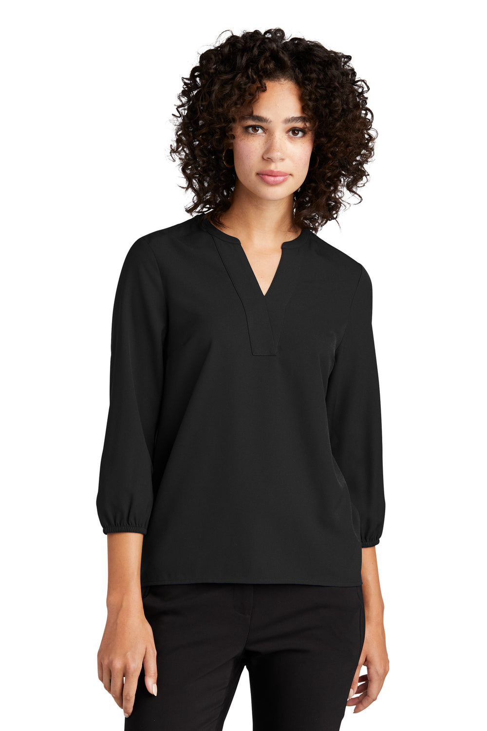 Mercer+Mettle® Women's Stretch Crepe 3/4-Sleeve Blouse - Deep Black - XS