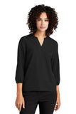 Mercer+Mettle® Women's Stretch Crepe 3/4-Sleeve Blouse - Deep Black - XS