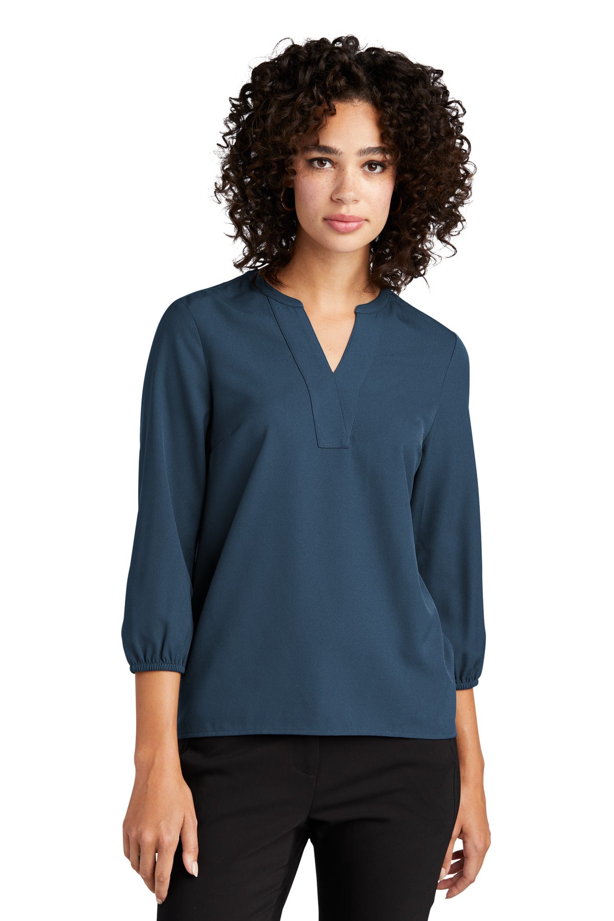 Mercer+Mettle® Women's Stretch Crepe 3/4-Sleeve Blouse - Insignia Blue - XS