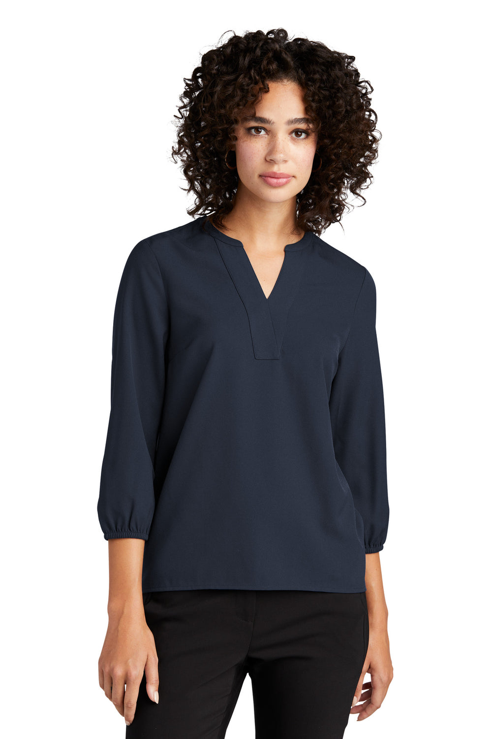 Mercer+Mettle® Women's Stretch Crepe 3/4-Sleeve Blouse - Night Navy - XS