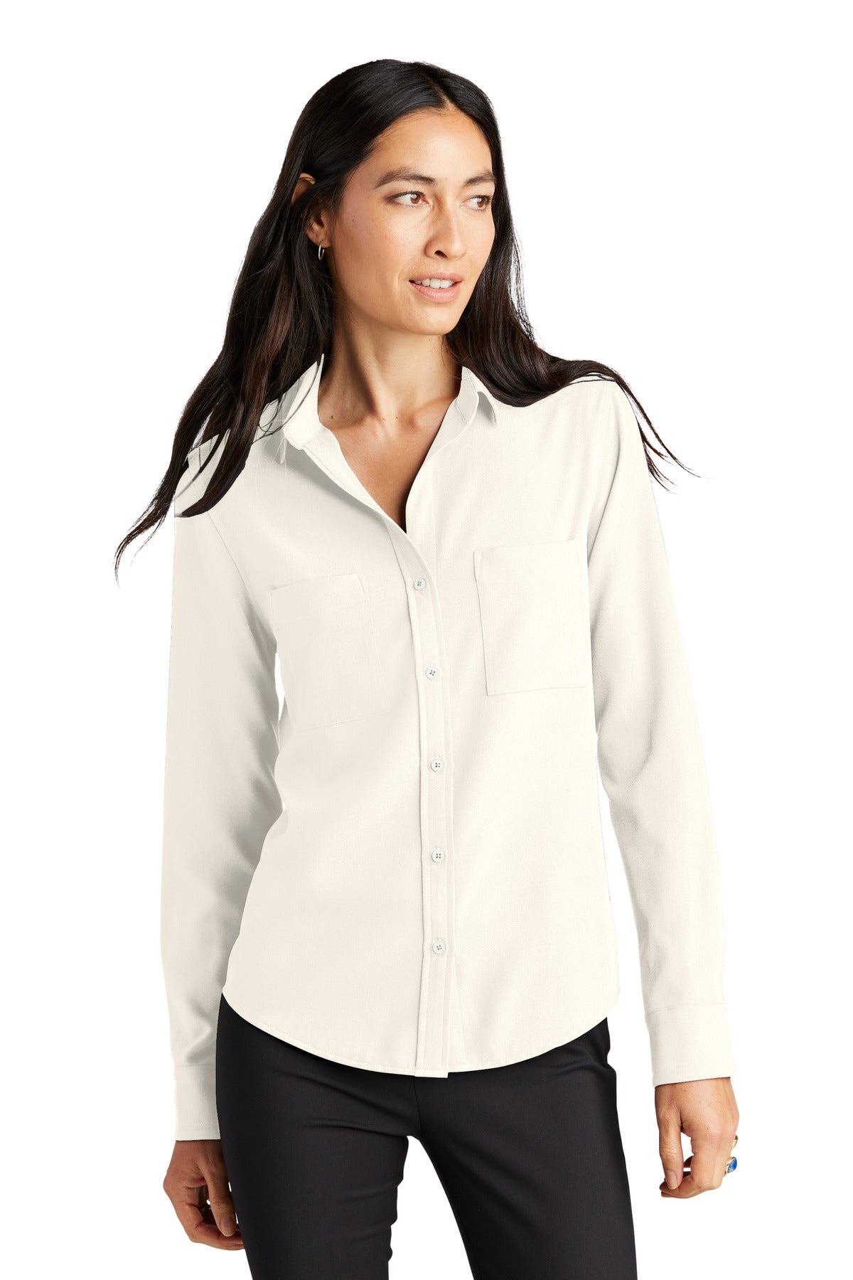 Mercer+Mettle® Women's Stretch Crepe Long Sleeve Camp - Ivory Chiffon - XS